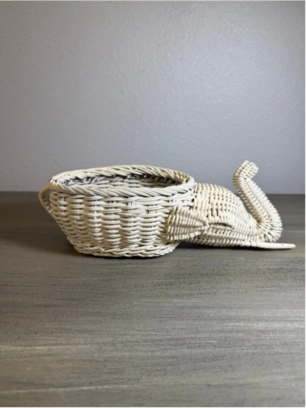 vintage white wicker elephant planter trinket basket Boho MCM